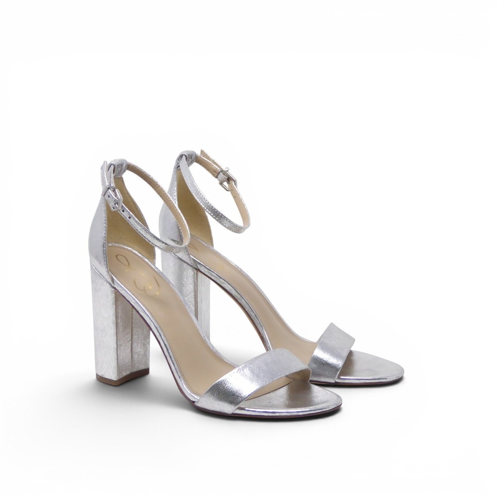 Sam Edelman Women Sandals Silver Yaro Block Heel Ankle Strap 9.5M